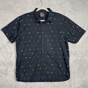Taco Bell Black Multicolor Icon Print Short Sleeve Button Up Shirt Men’s Large L